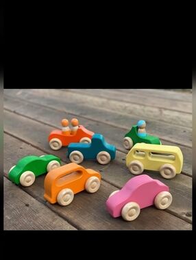 Colorful Wooden Toy Car Set - Multicolor Kids 7 Vehicles